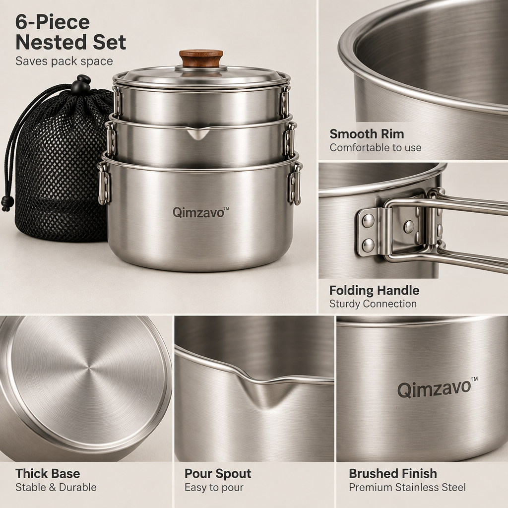Qimzavo™ Stainless Steel Portable Camp Cookware Set product image 02