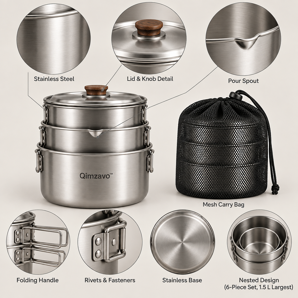 Qimzavo™ Stainless Steel Portable Camp Cookware Set product image 05